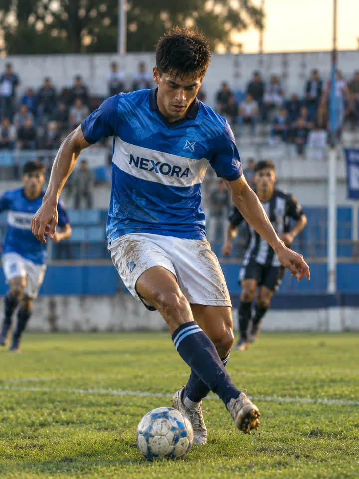 Futbolista joven gambeteando con la pelota