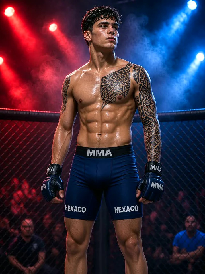 Peleador joven de artes marciales mixtas en el octágono